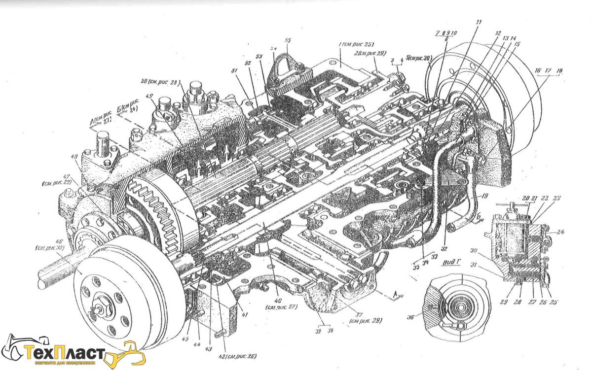 Главная передача (продольный разрез) | Запчасти для спецтехники ТМ 130,  МКСМ, ГАЗ 34039, ТТМ 3902, Т170 Б10, МТЛБ, ГТТ, CATERPILLAR, KOMATSU, ЯМЗ
